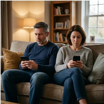 Couple distracted on their phones